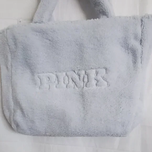 NWT! - PINK Victoria's Secret Sherpa Tote Color: Baby Blue - Picture 2 of 12